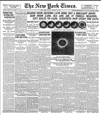Photo of New York Times article about the solar eclipse